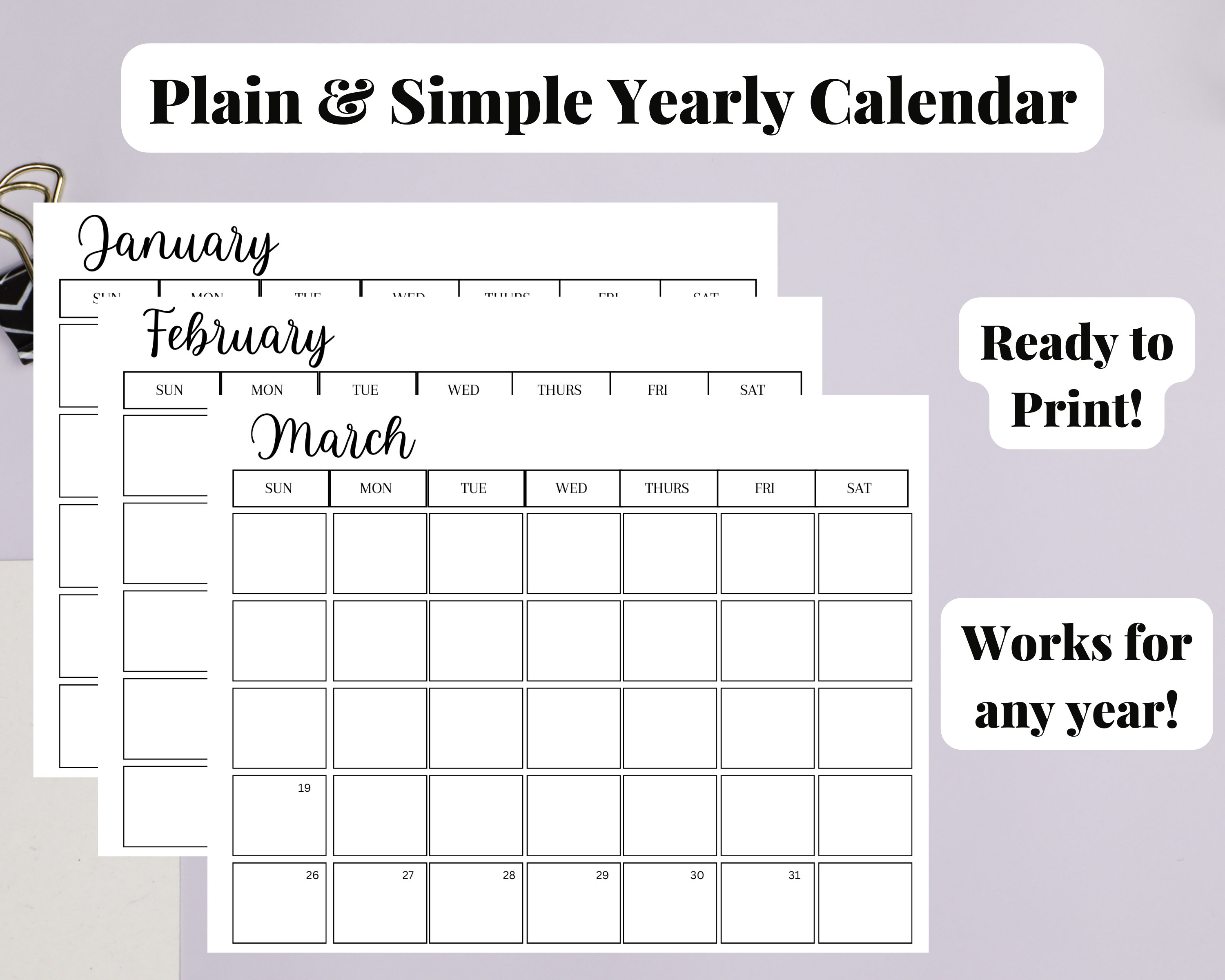 Plain & Simply Any Year Calendar