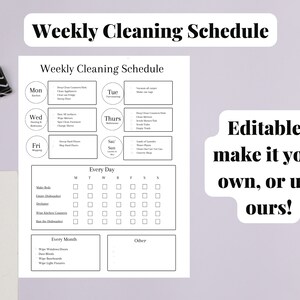 Editable Weekly Cleaning Schedule