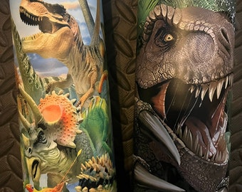 Green Glow in the Dark Dinosaur available in 2 designs on 20oz stainless steel tumbler great gift option/Jurassic or prehistoric time period