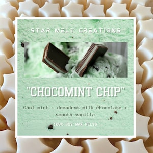 Chocomint Chip 100% Soy Wax Melts, Strongly Scented, Mint Chocolate Chip Wax Melts, Ice Cream Wax Melts, Dessert Wax Melts, Food Wax Melts