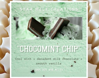 Chocomint Chip 100% Soy Wax Melts, Strongly Scented, Mint Chocolate Chip Wax Melts, Ice Cream Wax Melts, Dessert Wax Melts, Food Wax Melts