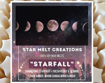 Fondants à la cire de soja 100 % Starfall, Parfum puissant, Fondants floraux, Longue tenue, Fondants à la cire de parfum, Fondants à la pivoine, Fondants au jasmin