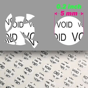 Fraudebestendige zelfklevende zegels, VOID-veiligheids- en garantiestickerlabels in ultra-vernietigbaar vinyl 5 mm, 7 mm, 10 mm