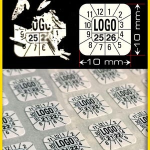 250 Sigilli di garanzia personalizzati 10 x 10 mm, Bollini etichette adesive di sicurezza ANTIMANOMISSIONE in vinile ultra distruttibile