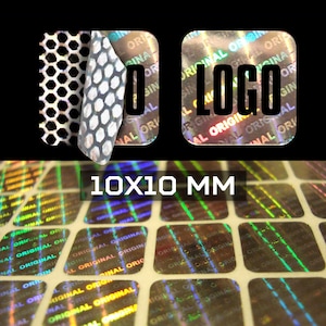 Sigilli ologrammi personalizzati di garanzia, sicurezza, etichette adesive bollini antimanomissione 10 X 10 mm (0.4 x 0.4 inch)