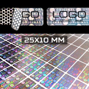 Sigilli ologrammi personalizzati di garanzia, sicurezza, etichette adesive bollini antimanomissione 25 X 10 mm (1 x 0.4 inch)