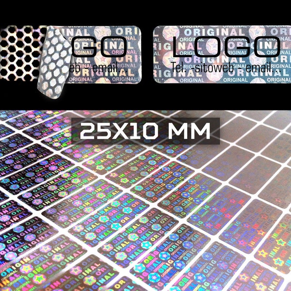 Personalized hologram seals for guarantee, security, adhesive labels, tamper-evident stickers 25 x 10 mm (1 x 0.4 inch)