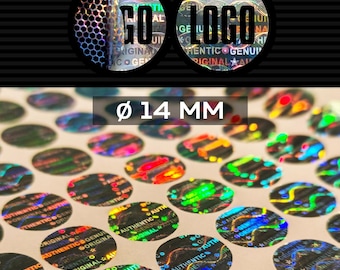 Sellos holográficos personalizados para garantía, seguridad, etiquetas adhesivas, pegatinas de seguridad Ø 14 mm (Ø 0,55 pulgadas)