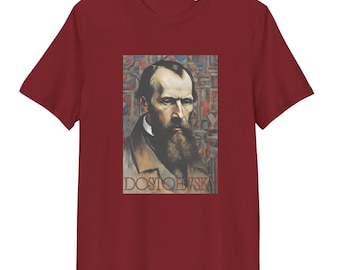 Biologisch katoenen Fjodor Dostojevski-portret-T-shirt – literaire kleding voor boekenliefhebbers