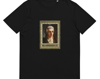 Tijdloze harmonie: Mozart-muziekshirt van biologisch zwart katoen – milieuvriendelijke elegantie voor muziekliefhebbers