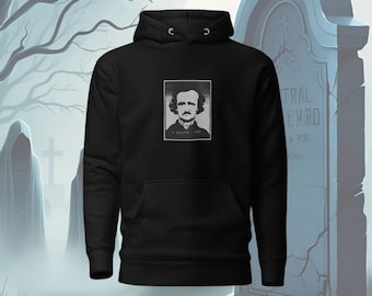 Edgar Allan Poe-hoodie van biologisch katoen met gotische Edgar Allan Poe – donkere literaire kleding voor schrijvers en horrorfans