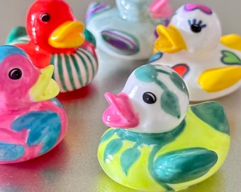 Five Lucky Ducks, Rubber cruise ducks, acrylic hand painted, ducks for Jeep windshield, Duck of Luck, miniature toys, author collection