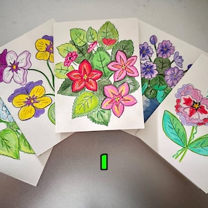 Delicati biglietti con fiori disegnati a mano - Personalizza il tuo set, set di biglietti con fiori vuoti - Disegni a mano unici nel loro genere