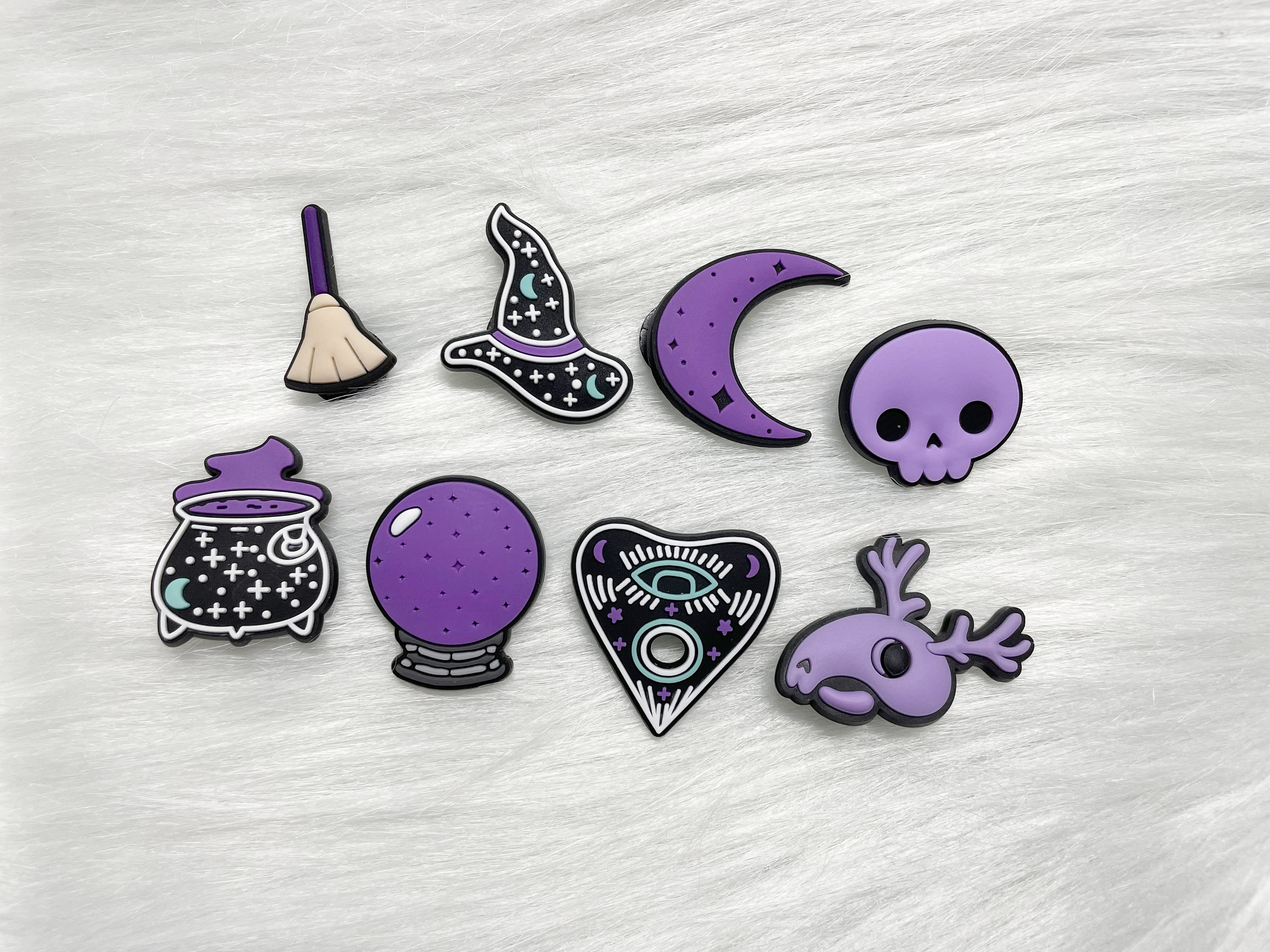 Witchy Shoe Charms Set - Spellbook, Moon, Cauldron, Witch Hat