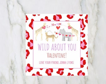 Valentine's Day Cards for kids, Wild about you Valentines day card, Safari Valentines Card