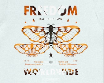 Freedom Butterfly T-shirt, Vintage Streetwear, Ice Blue Tees
