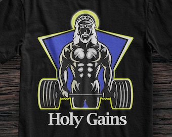 Funny Workout Shirt for Men - Holy Gains - Lifting Shirt