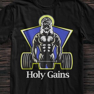 Funny Workout Shirt for Men - Holy Gains - Lifting Shirt