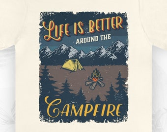 Campfire T-Shirt, Vintage Camping Shirts, Outdoor Lover Gifts, Nature Aesthetic