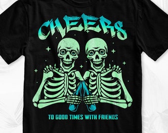 Skeleton Cheers T-Shirt, Graphic Tees for Men/Women