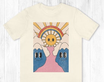 Retro Rainbow Happy T-Shirt, Trippy Graphic Tees