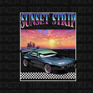 JDM Sunset Strip Artwork, Street Racing Digital Download, Svg + Png + Jpg, With + Without Vintage Texture