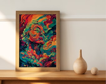 Her | Retro Wall Art, Psychedelic Decor, Trippy Hippy Art, Vintage Wall Print