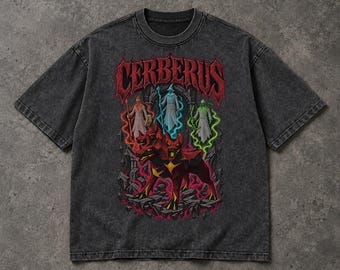 Cerberus OSRS Acid Wash Shirt, Oversized RuneScape Boss Graphic Tee