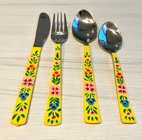 Cutlery Dinner Set Silverware Kashmiri Hand Painted Etsy Australia