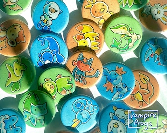 Starter Pinback Buttons / 1.25 inch Pins / Generation 1-8 / Cute Kawaii Pins