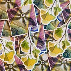 Plant stickers | gingko stickers | biblically accurate angel | seraph | botanical art illustration | be not afraid | vinyl stickers