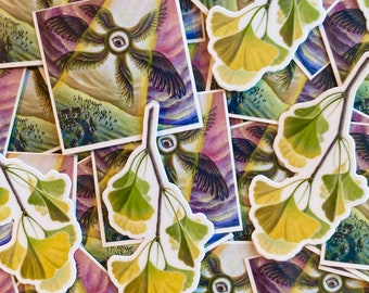 Plant stickers | gingko stickers | biblically accurate angel | seraph | botanical art illustration | be not afraid | vinyl stickers