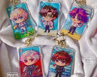Love and Deepspace Keychains / Xavier Zayne Rafayel Sylus Caleb Dating sim glitter epoxy acrylic charms /  Otome Game Kawaii Chibi lads