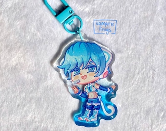 Cyber Cat KAITO Acrylic Charm | Cyber Neko Module | Hatsune Miku Project Diva Glitter Epoxy Vocaloid Keychain
