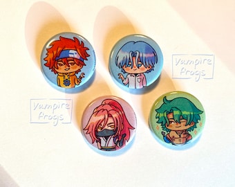 Sk8 the Infinity 1.25 inch pinback buttons / reki langa cherry joe / kojiro kaoru / renga matchablossom anime pins chibi kawaii pastel