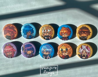 Genshin Impact 1.25 inch Pinback Buttons / Kaeya Albedo Zhongli Childe Itto Diluc Ayato Thoma Yae Miko Raiden Ei Anime Video game Chibi Pins