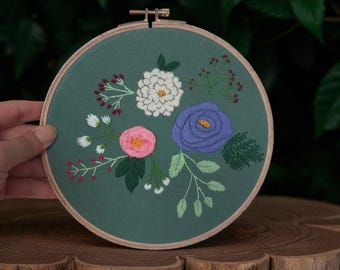 Hand Embroidered Floral Hoop Art: Vintage Cottagecore Decor