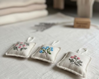 Handgefertigtes besticktes Lavendelsäckchen, Leinen-Schrankbeutel, frischer Kleiderschrank, Duftbeutel, Schubladen-Duftbeutel, Bio-Lavendelgeschenk, 2 4 6 Pack