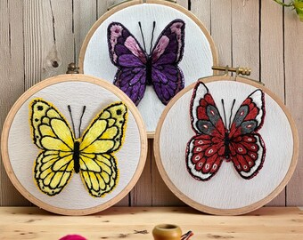 3D Butterfly Embroidery Hoop Art: Stumpwork Fiber Art Nursery Decor