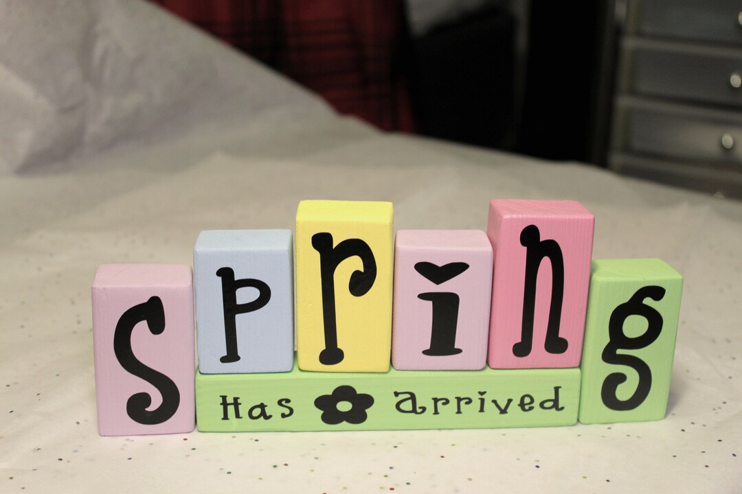 Spring Block Decor Spring Decoration Wood Block Spring Decor Kitchen Tiered Tray ...