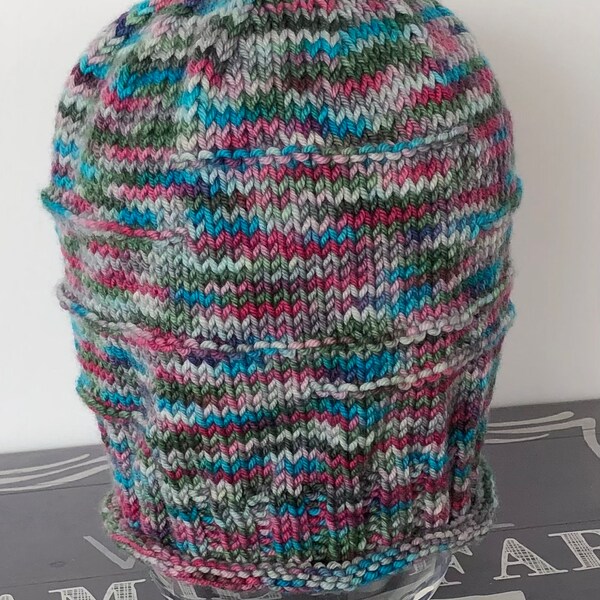 Multi color knit hat winter hat small to medium hand knitted