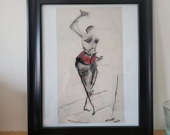 La bailarina burlesca, 2024, 5.25 x 9.25 inches - Original pastel drawing, framed