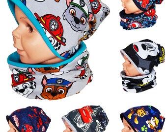 Children Kids Baby Toddler Boy Girl Hat & Tube Scarf Double Layer Spring Autumn Winter Cotton Beanie Cap 2 pcs Set Size 1-2-4-8-12 Years