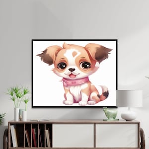 Cute Puppy Illustration, Adorable Dog Wall Art, Animal Digital Download, Nursery Decor, Kids Room Print, Pet Lover Gift