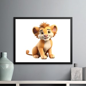 Lindo cartel de arte de pared de cachorro de león de dibujos animados, descarga digital de la habitación de los niños, impresión de animales de la guardería, decoración de la habitación del bebé, ilustración adorable del león