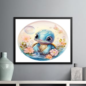 Cute Baby Turtle Wall Art, Digital Download, Nursery Decor, Kids Room Art, Ocean Themed Print, Baby Animal Illustration, Printable Art