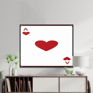 Art mural carte As de coeur, impression de cartes à jouer, téléchargement numérique d'art, décoration de salle de jeux, art mural minimaliste, affiche de jeu de cartes