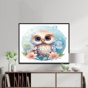 Cute Owl Digital Print, Owl Wall Art, Adorable Owl Poster, Animal Art Print, Nursery Decor, Kids Room Wall Art, Instant Download