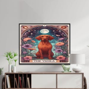 Arte de pared con cartas del tarot para perros, descarga digital de Vizsla, arte para perros, decoración bohemia, regalo para amantes de las mascotas, arte astronómico místico