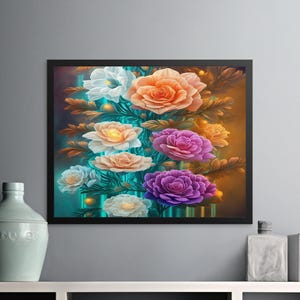 Floral Botanical Art Print, Colorful Flower Illustration, Digital Download Wall Art, Home Decor, No Physical Item